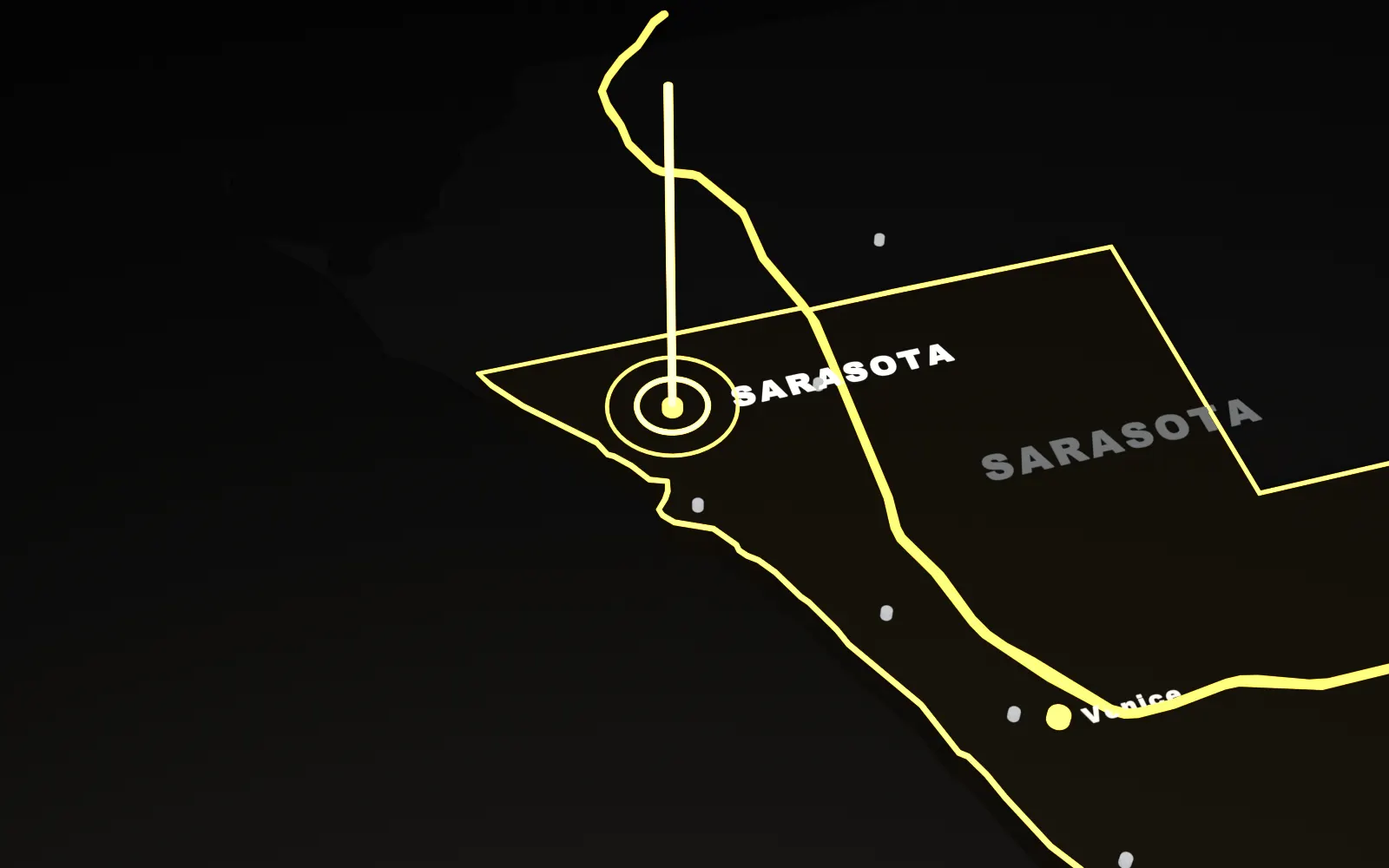 3D map of Sarasota, Sarasota County, Florida, with the I-75 and nearby cities